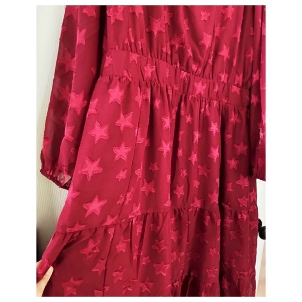 TORRID Magenta Star Tiered Long Sleeve Midi Dress - Picture 6 of 7